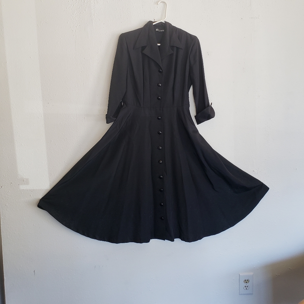 1950s Vintage Ann Allyn Black Acetate Dress
